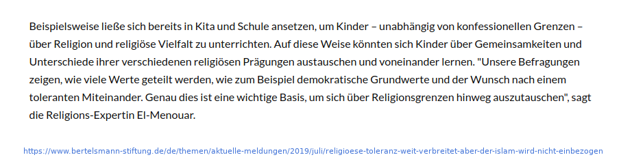 Bertelsmann Stiftung zu religiöser Toleranz
